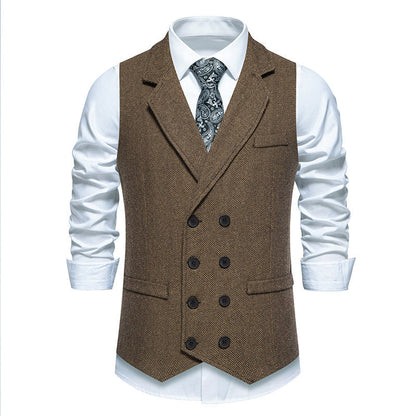 Men's Vest Elegant Herringbone Design Double-Breasted Buttons