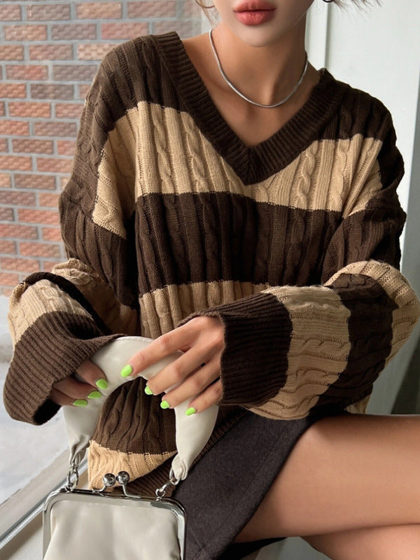 Women's V-Neck Long-Sleeved Knitted Sweater Elegant Design