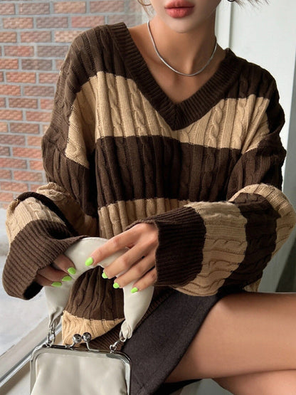 Women's V-Neck Long-Sleeved Knitted Sweater Elegant Design