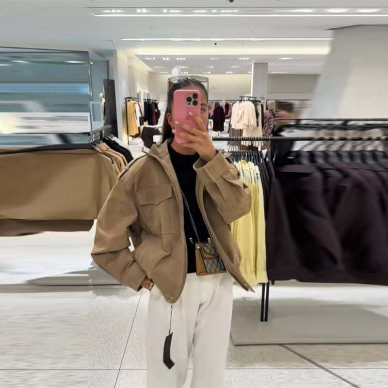 Damen Wildlederjacke Lässig Chic Schnitt