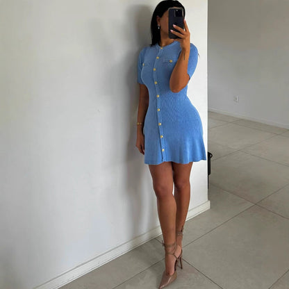 Damen Strickkleid Elegant Kurzärmlig - IdealeKleiden