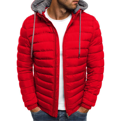 Men's Quilted Jacket Lightweight Hooded High Collar Outdoor