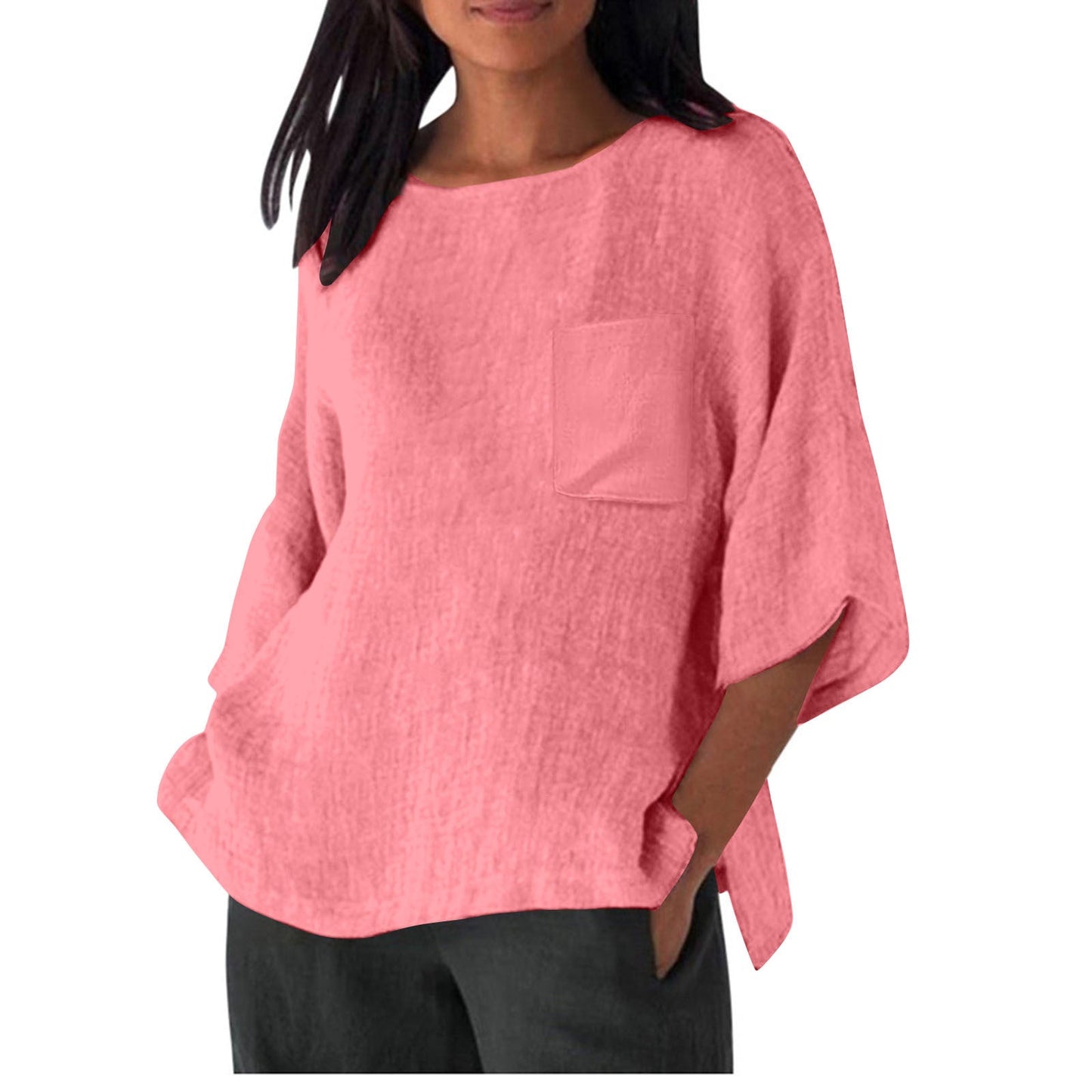 Women's Linen Top with Chest Pocket Summer Clothing