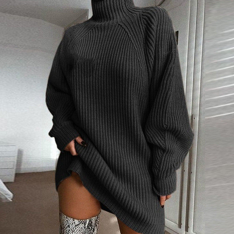 Women's Chunky Knit High Collar Asymmetrical Sweater