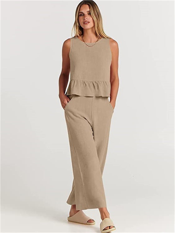 Women's Two-Piece Set Elegant Ruffle Detail