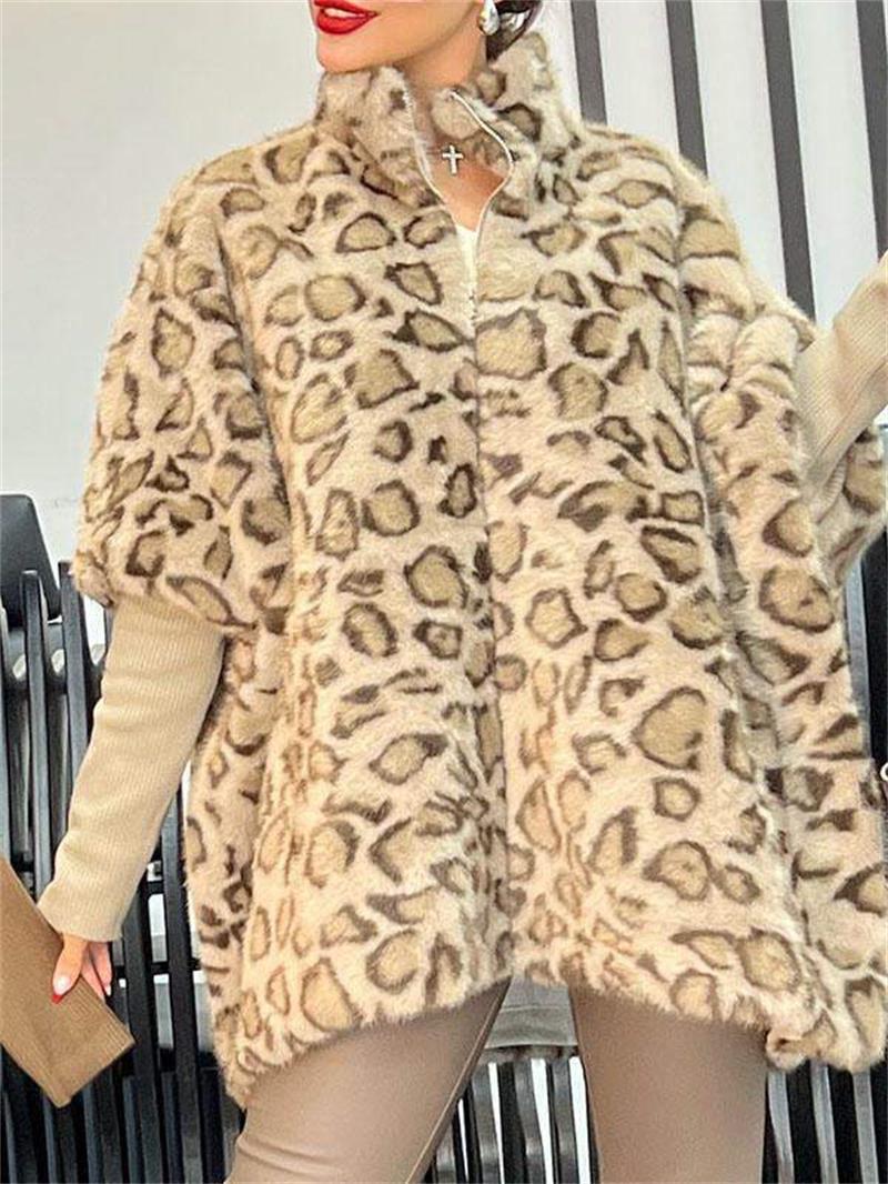 Women's Fleece Poncho Leopard Look Warm