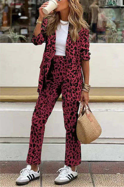 Damen Leopardenanzug Elegant Style Komplettset