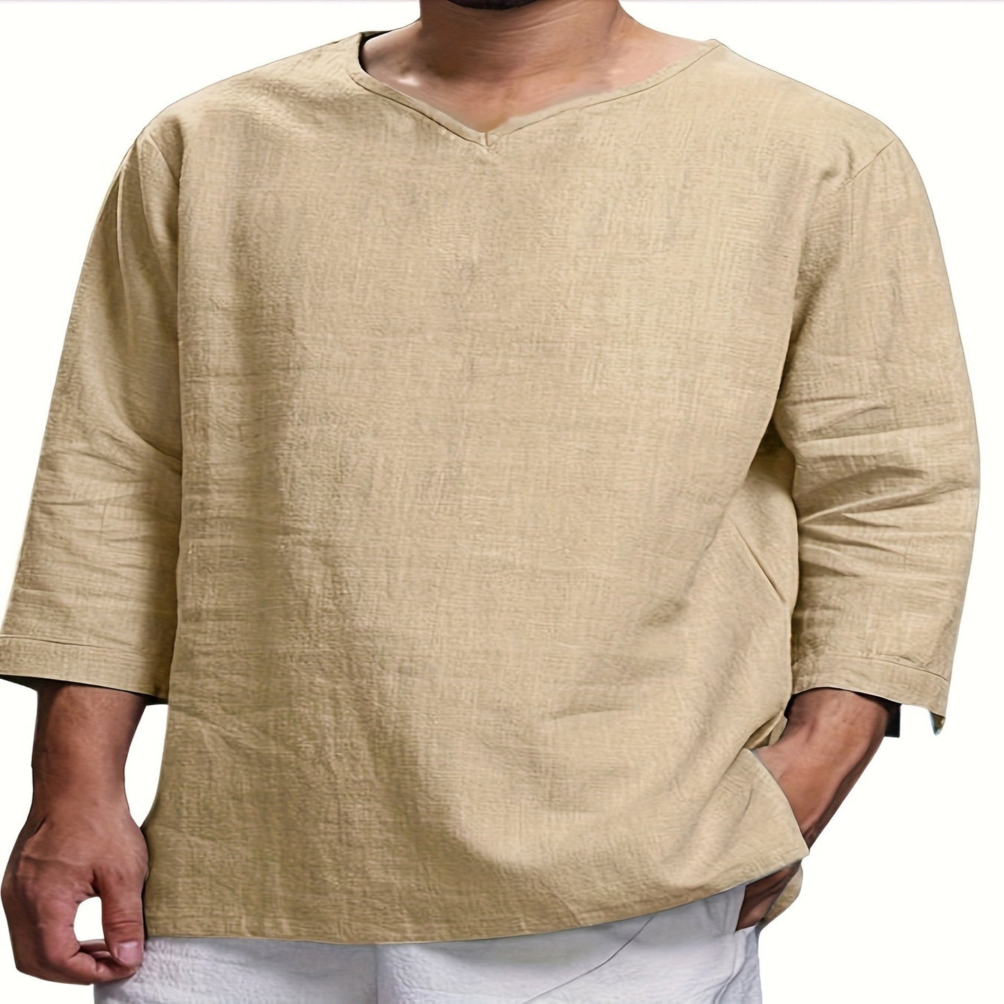 Herren Langarmshirt Relaxed Fit V-Ausschnitt - IdealeKleiden