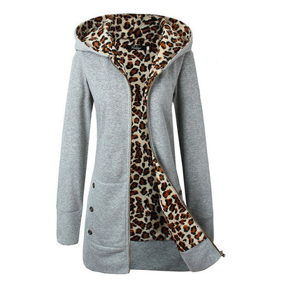 Women's Leopard Lined Sweater Jacket Trendy Style
