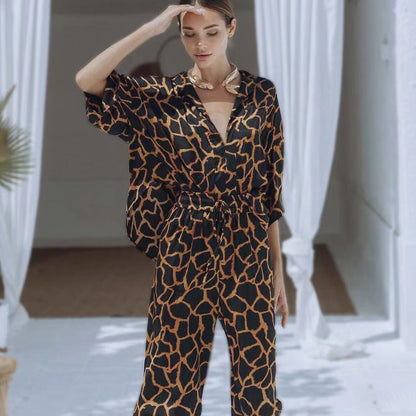 Women's Elegant Giraffe Print Wide Leg Jumpsuit
