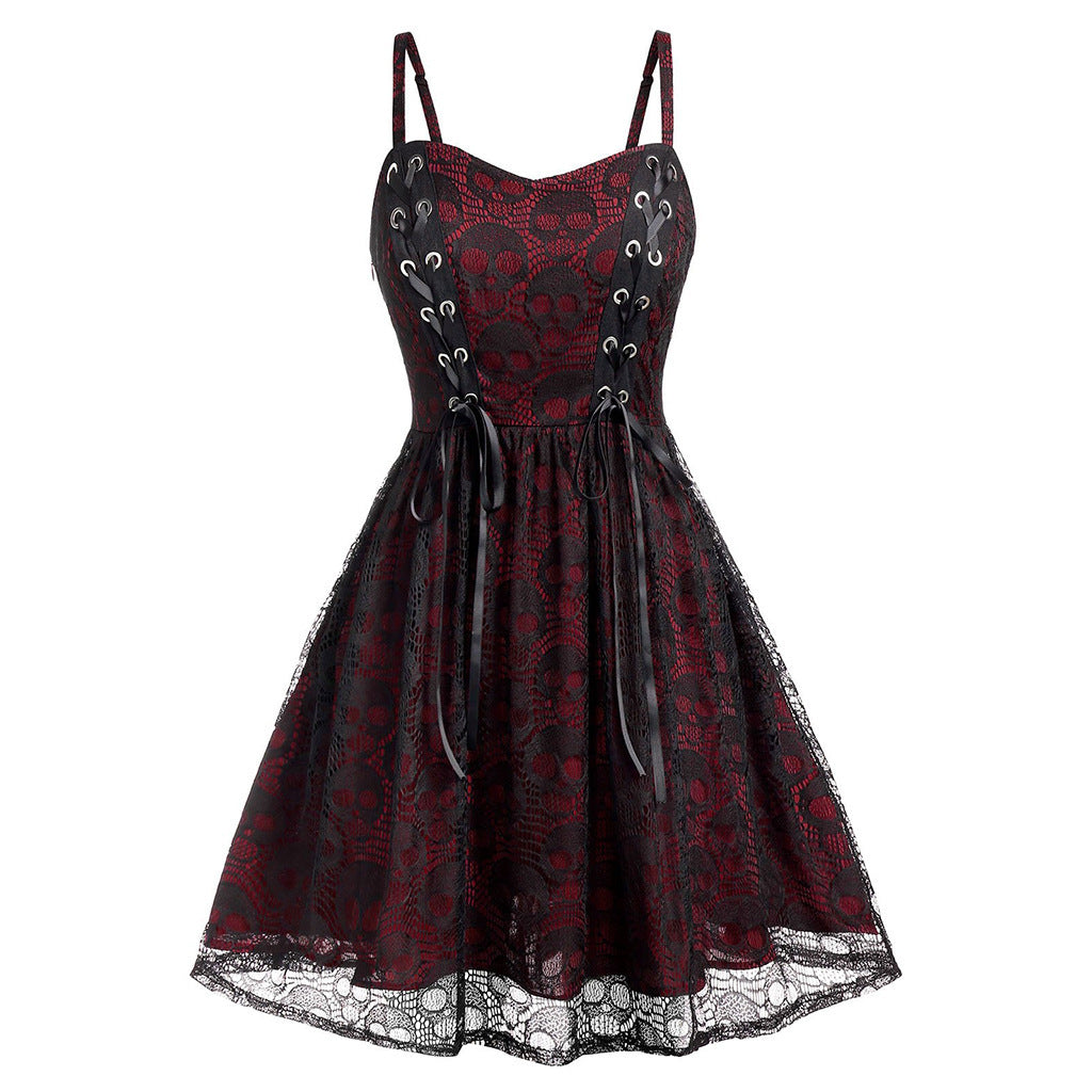 Women's Elegant Lace-Up Skater Dress