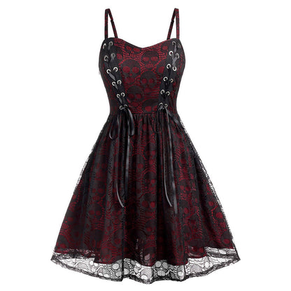 Women's Elegant Lace-Up Skater Dress