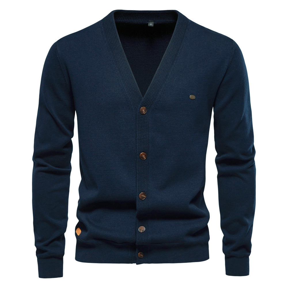 Herren Strickjacke V-Ausschnitt Modern Holzknöpfe - IdealeKleiden