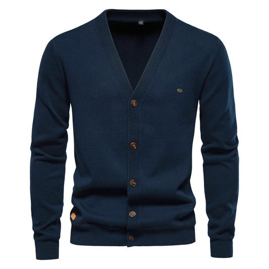 Herren Strickjacke V-Ausschnitt Modern Holzknöpfe - IdealeKleiden