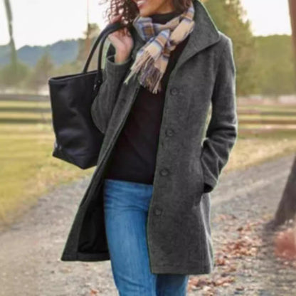 Women's Elegant Long Plain Wool Coat