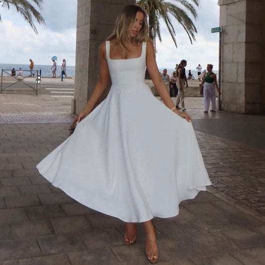 Damen Maxikleid Elegant A-Linie Quadrat Ausschnitt - IdealeKleiden