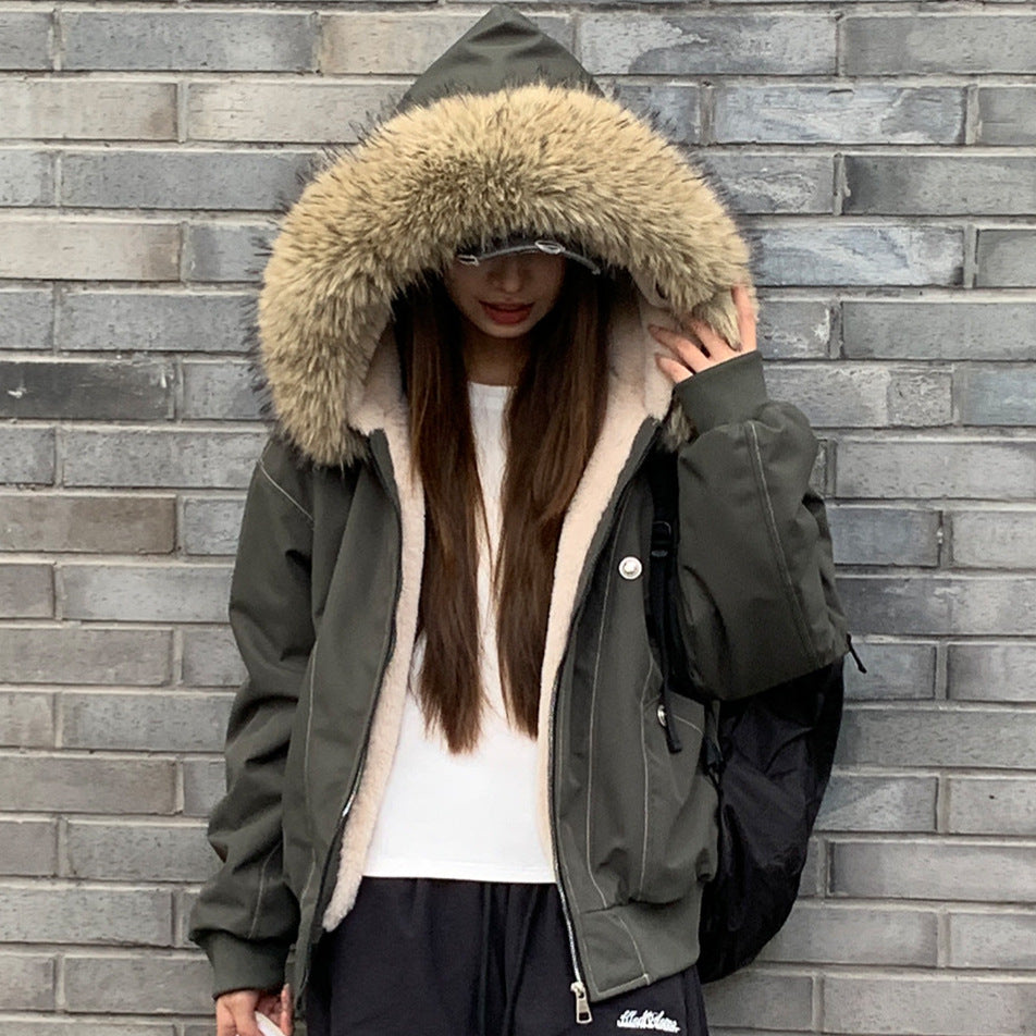 Women's Winter Jacket Warm Insulated with Detachable Fur Collar and XXL Pockets