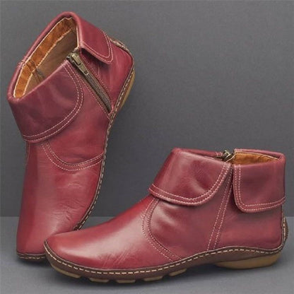 Women's Elegant Leather Ankle Boots Side Zipper