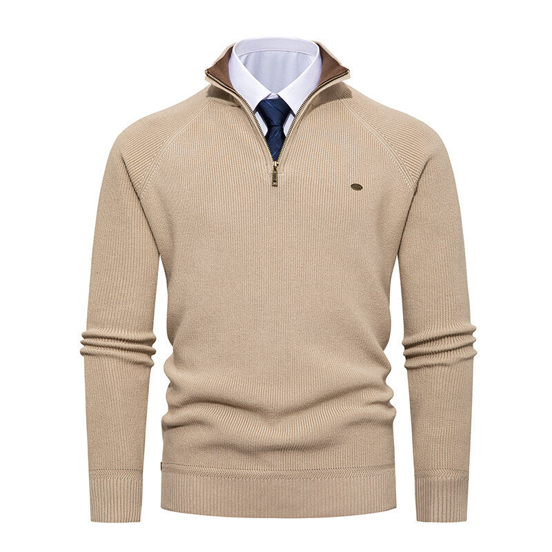 Men's Elegant Stand-Up Collar Zipper Knitted Sweater