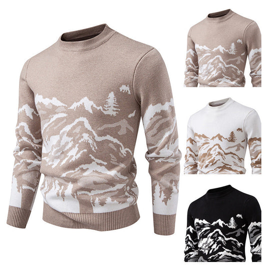 Herren Strickpullover Bergdesign Hochkragen Trendy - IdealeKleiden