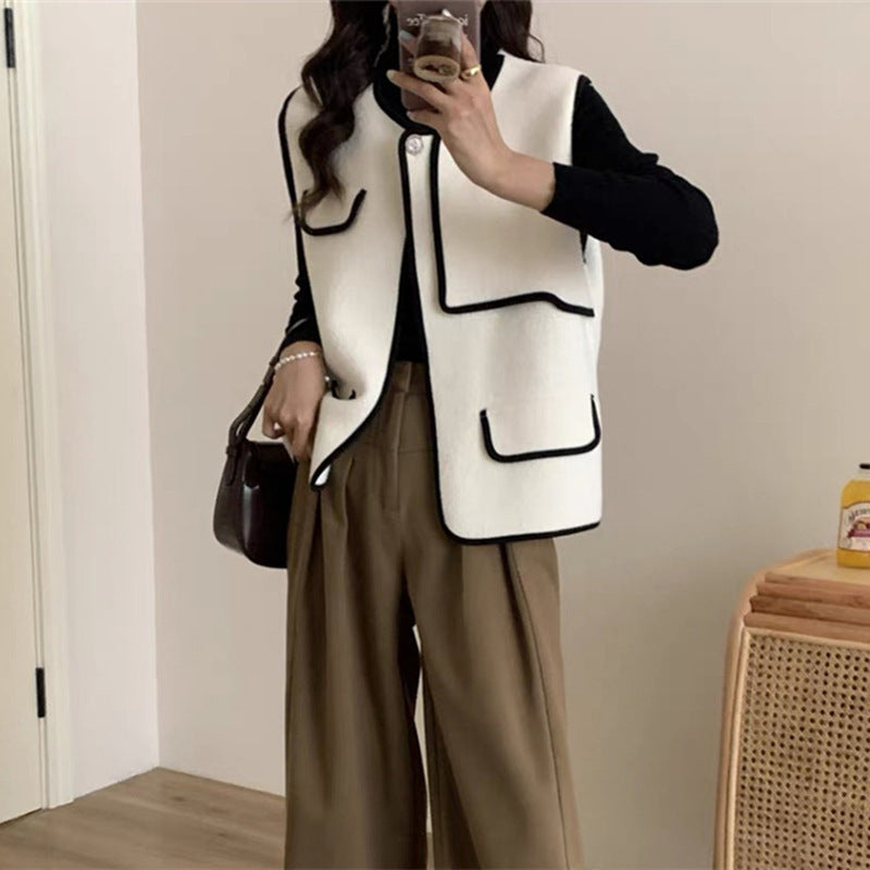 Women's Vest Chic Contrast Pockets Elegant Design