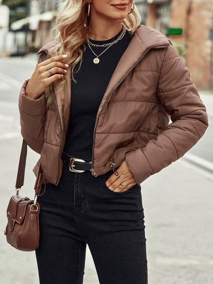 Women's Quilted Jacket Short Hood Zipper
