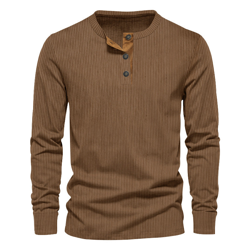 Men's Long-Sleeve Shirt Textured Surface Decorative Buttons