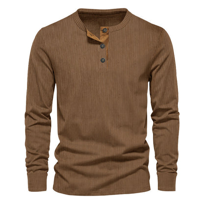 Men's Long-Sleeve Shirt Textured Surface Decorative Buttons