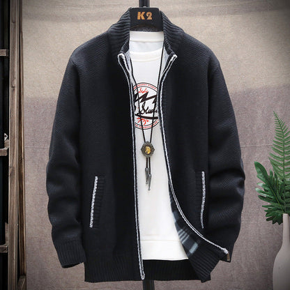 Herren Strickjacke Stehkragen Modern Taschen