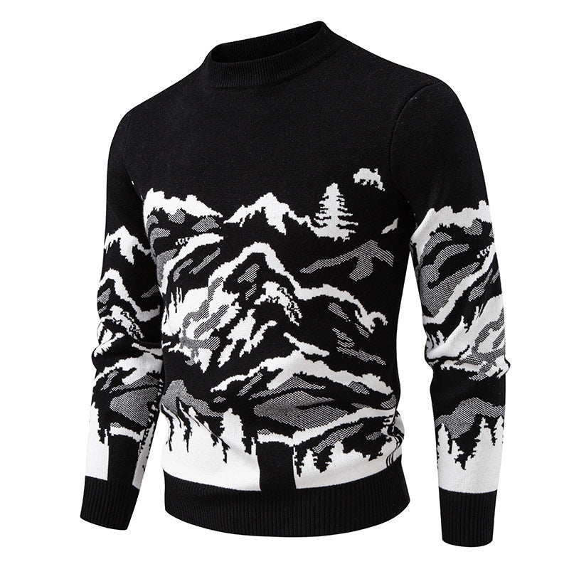 Men's Knitted Sweater Mountain Design High Collar Trendy
