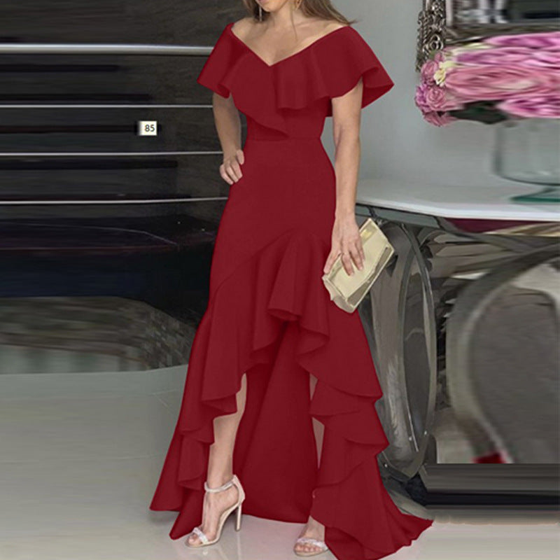Damen Abendkleid Elegant Rüschen Asymmetrisch