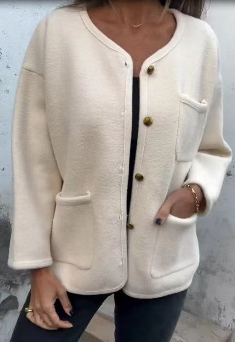 Elegant Wool Coat Round Neck Long Sleeve