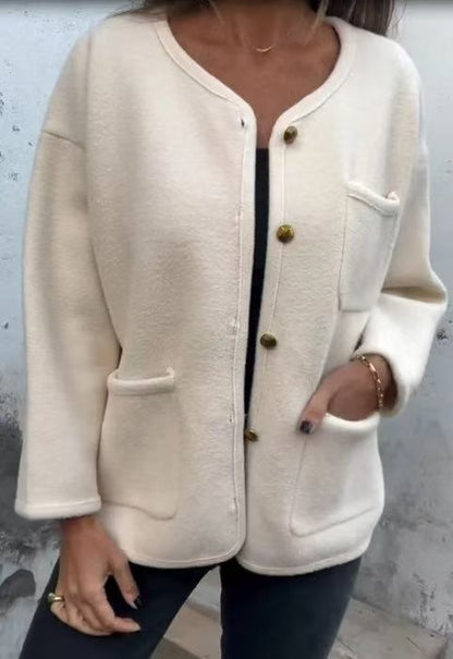 Elegant Wool Coat Round Neck Long Sleeve