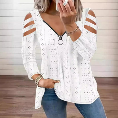 Women's Top with Cut-Out Sleeves and Deep V-Neck