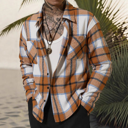 Men's Plaid Flannel Shirt Jacket Comfortable Chest Pocket
