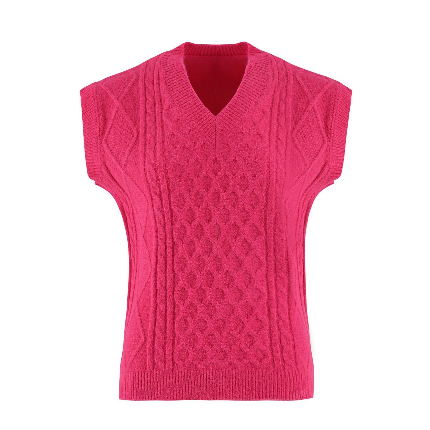 Women's Knitted Vest V-Neck Cable Knit Elegant Clothing