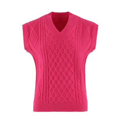 Women's Knitted Vest V-Neck Cable Knit Elegant Clothing