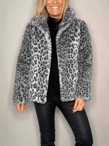 Women's Oversized Faux Fur Leopard Print Coat