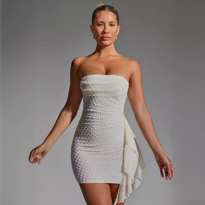 Damen Minikleid Rüschen Elegant Stretch - IdealeKleiden