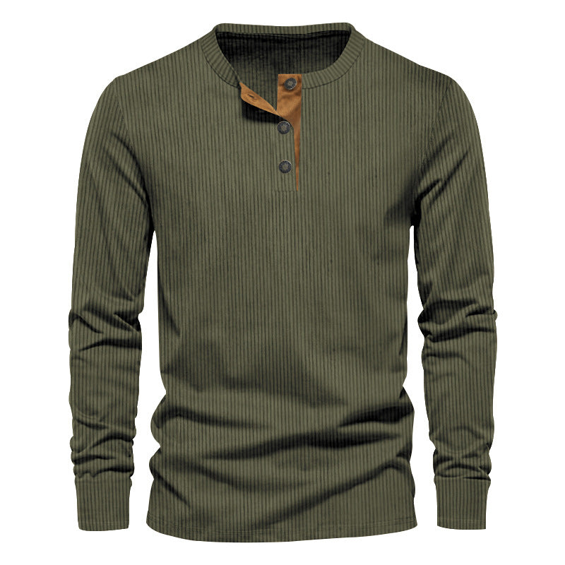 Men's Long-Sleeve Shirt Textured Surface Decorative Buttons
