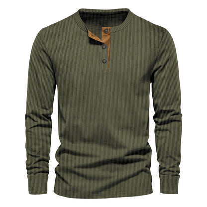Men's Long-Sleeve Shirt Textured Surface Decorative Buttons