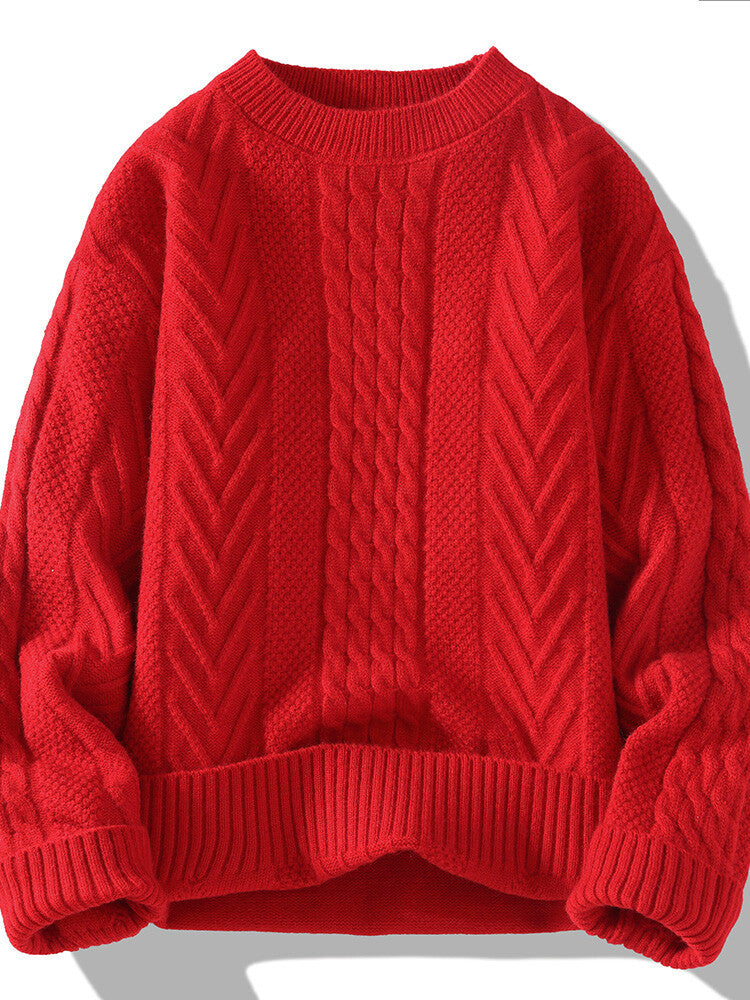 Herren Pullover Grobstrick Lässig Zopfmuster