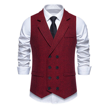 Men's Vest Elegant Herringbone Design Double-Breasted Buttons