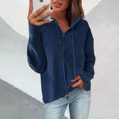 Women's Cardigan Hood Button Placket Elegant Outerwear