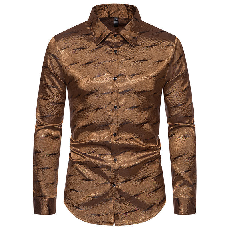 Men's Elegant Wave Pattern Long Sleeve Shirt