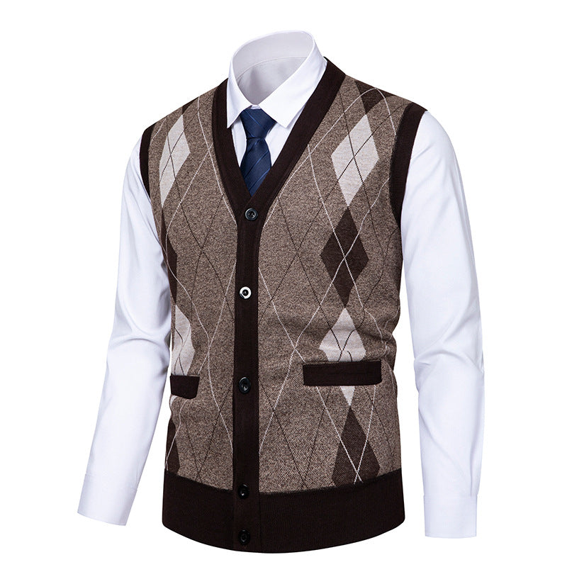 Men's Cardigan Elegant Diamond Pattern Modern