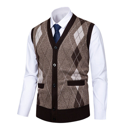 Men's Cardigan Elegant Diamond Pattern Modern