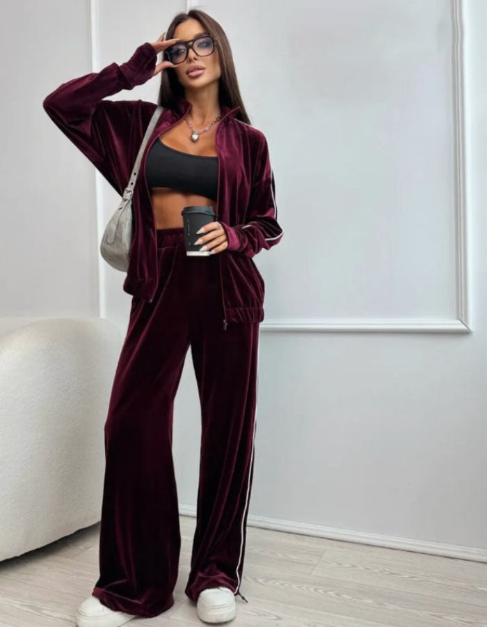 Damen Velour-Lounge-Set Sportlich Streifen Design