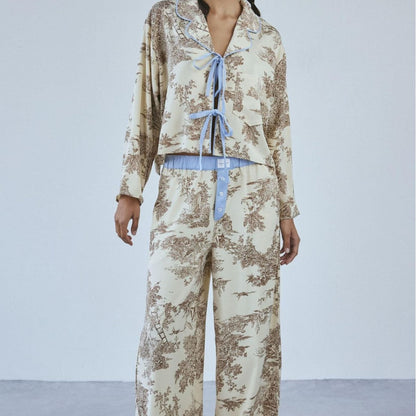 Damen Schlafanzug Set Seidenweich Luxus Print - IdealeKleiden