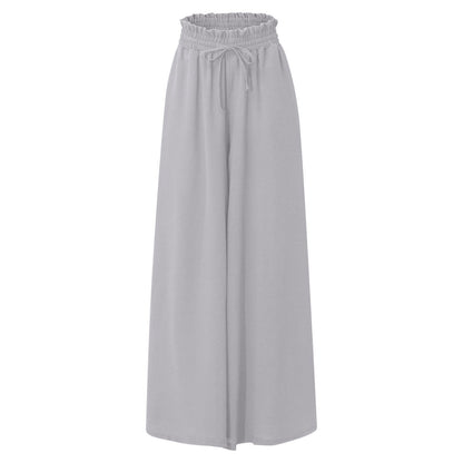 Women's Elegant Wide-Leg Trousers with Elastic Waistband and Pockets